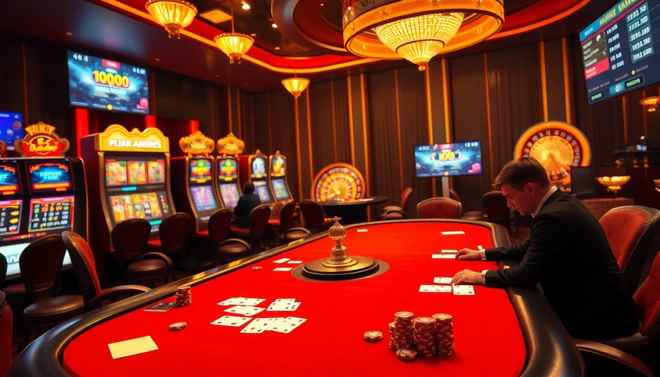 Engaging players at a luxurious rik vip online casino gaming table adorned with cards and chips.