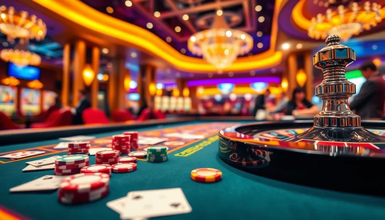 Plays at a casino belgique en ligne with vibrant chips and cards on lively gaming tables.