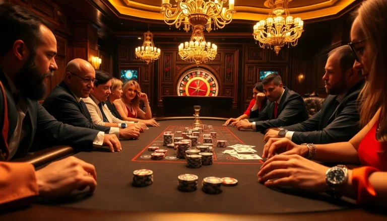 Engaging poker game scene at 789win.com with chips, cards, and roulette wheel.