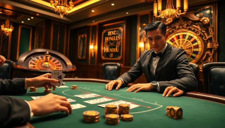 Exciting gameplay at Nhà cái BL555's premium blackjack table with glamorous casino elements.