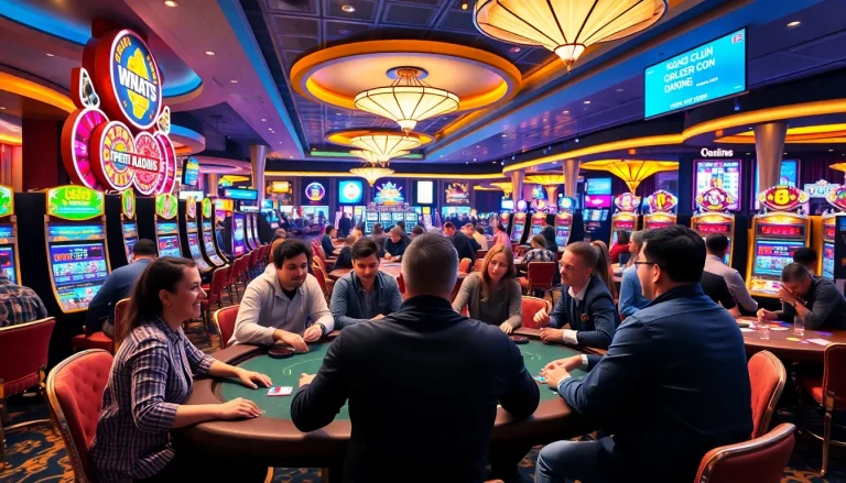 Les joueurs s'amusent au casino crypto France avec des machines à sous colorées en arrière-plan.